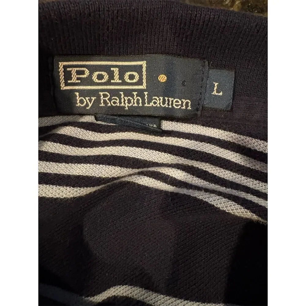 Polo Ralph Lauren Men's Large Blue Striped Short Sleeve Polo Shirt